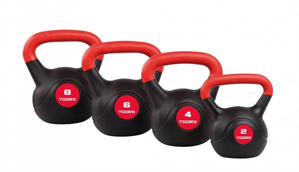 KETTLEBELL 6 KG.RIVESTITO IN PVC NERO/ROSSO
