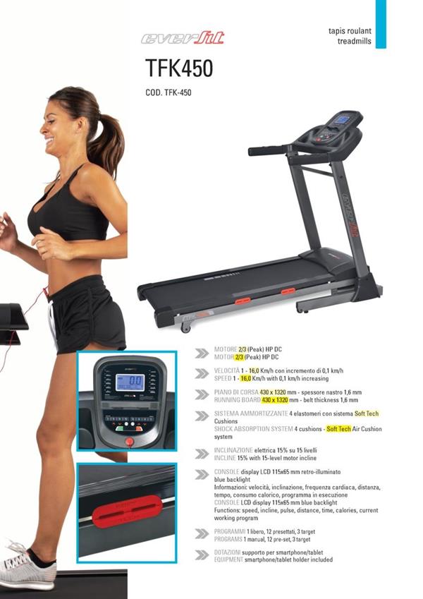 TREADMILL TFK-450 INCLINAZIONE ELETTRICA